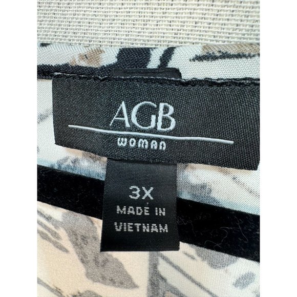 AGB Woman Long Sleeve Top Blouse 3X Black & White Geometric Print Stretchy Casua - Picture 2 of 10